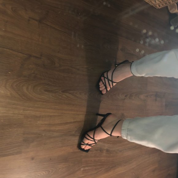 ZARA SQUARE TOE BLACK STRAPPY SANDAL HEEL SIZE US - Picture 10 of 12